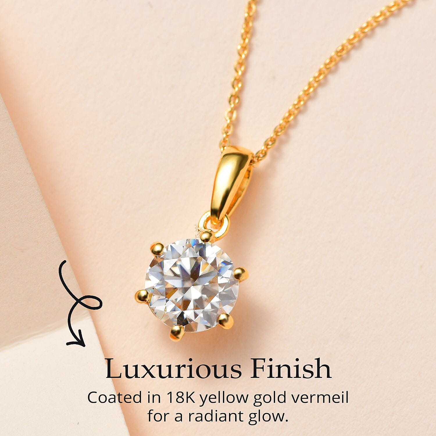 Moissanite Solitaire Pendant with Chain (Size 20) in 18K Vermeil Yellow Gold Plated Sterling Silver 1.79 Ct.