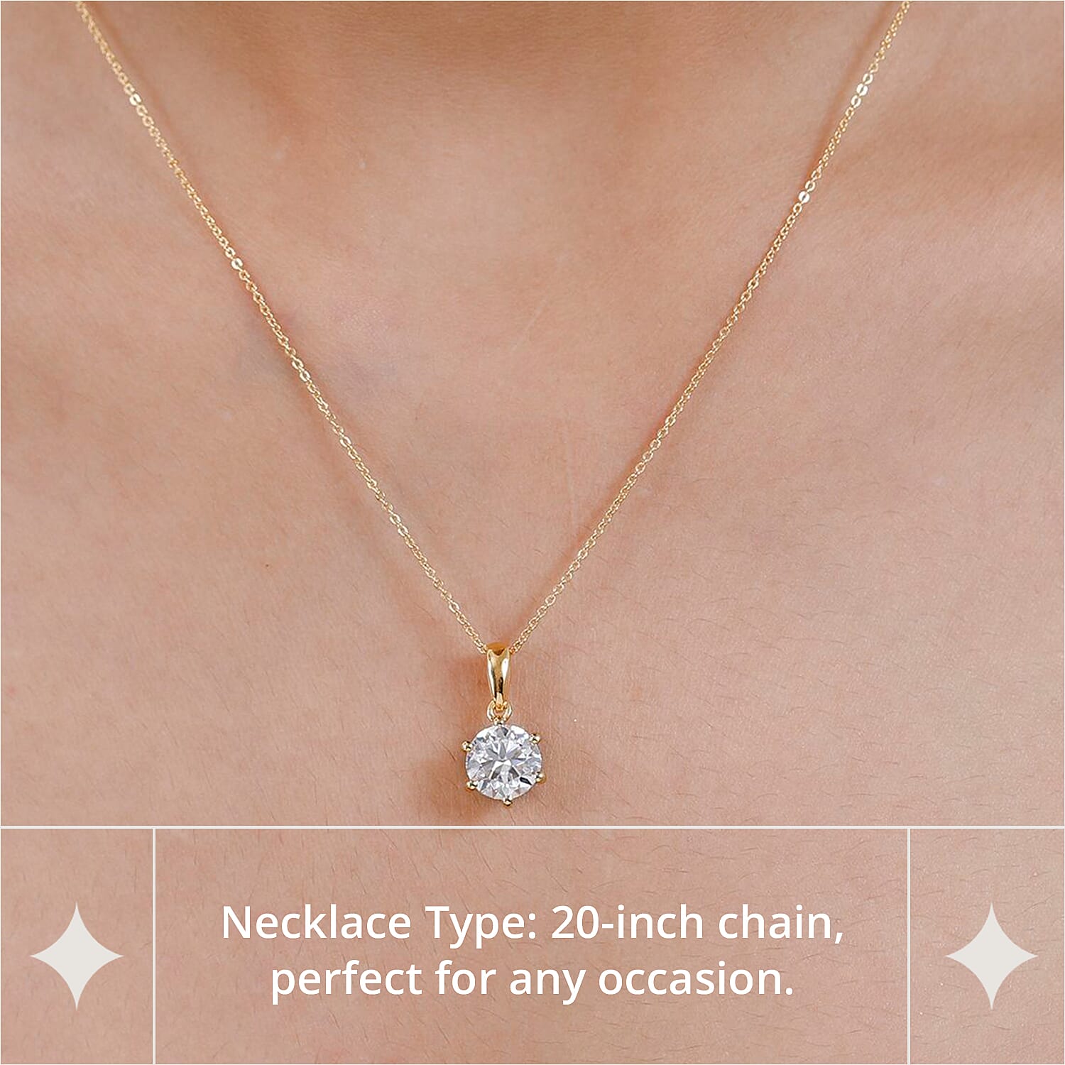 Moissanite Solitaire Pendant with Chain (Size 20) in 18K Vermeil Yellow Gold Plated Sterling Silver 1.79 Ct.