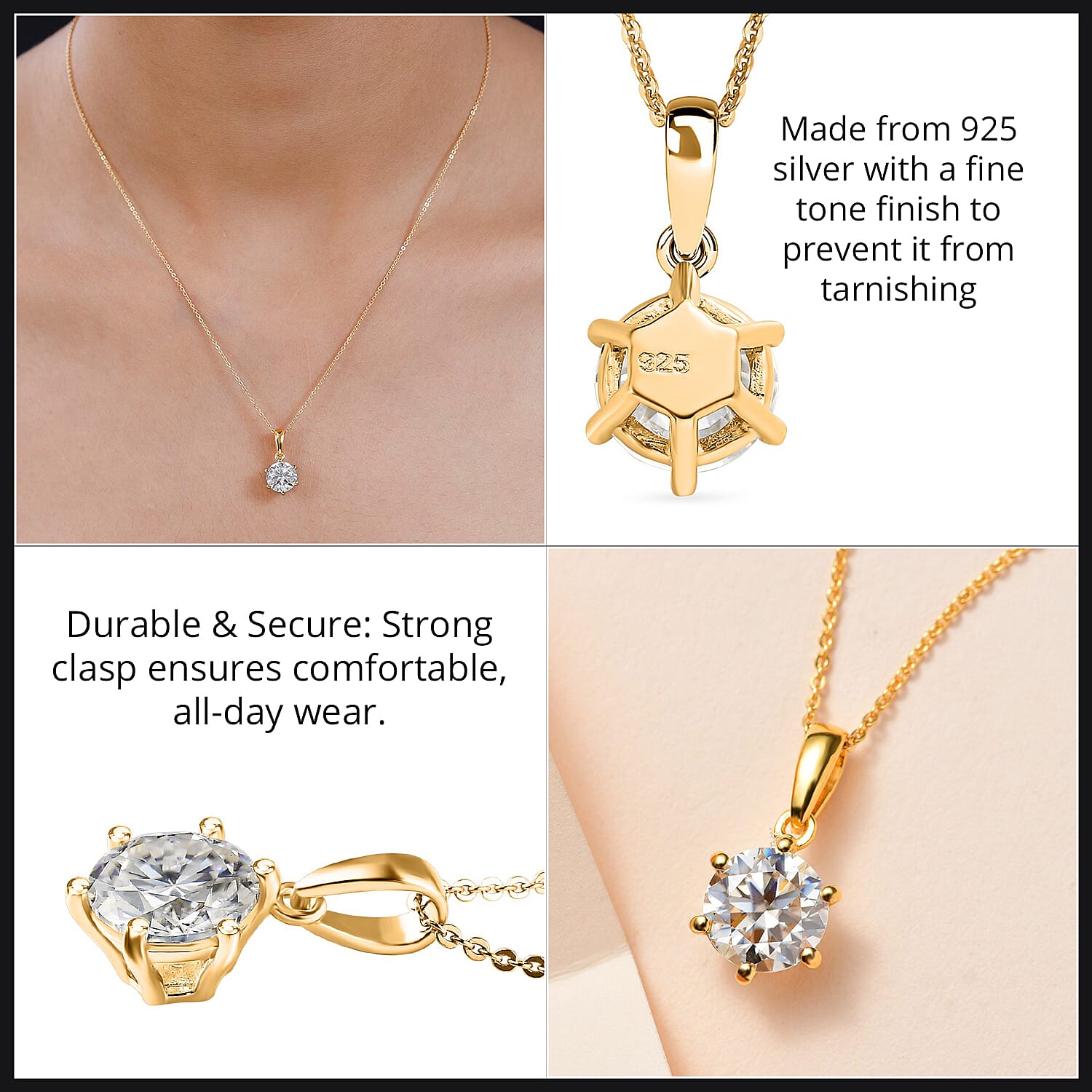 Moissanite Solitaire Pendant with Chain (Size 20) in 18K Vermeil Yellow Gold Plated Sterling Silver 1.79 Ct.