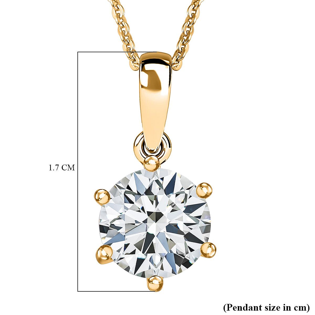 Moissanite Solitaire Pendant with Chain (Size 20) in 18K Vermeil Yellow Gold Plated Sterling Silver 1.79 Ct.