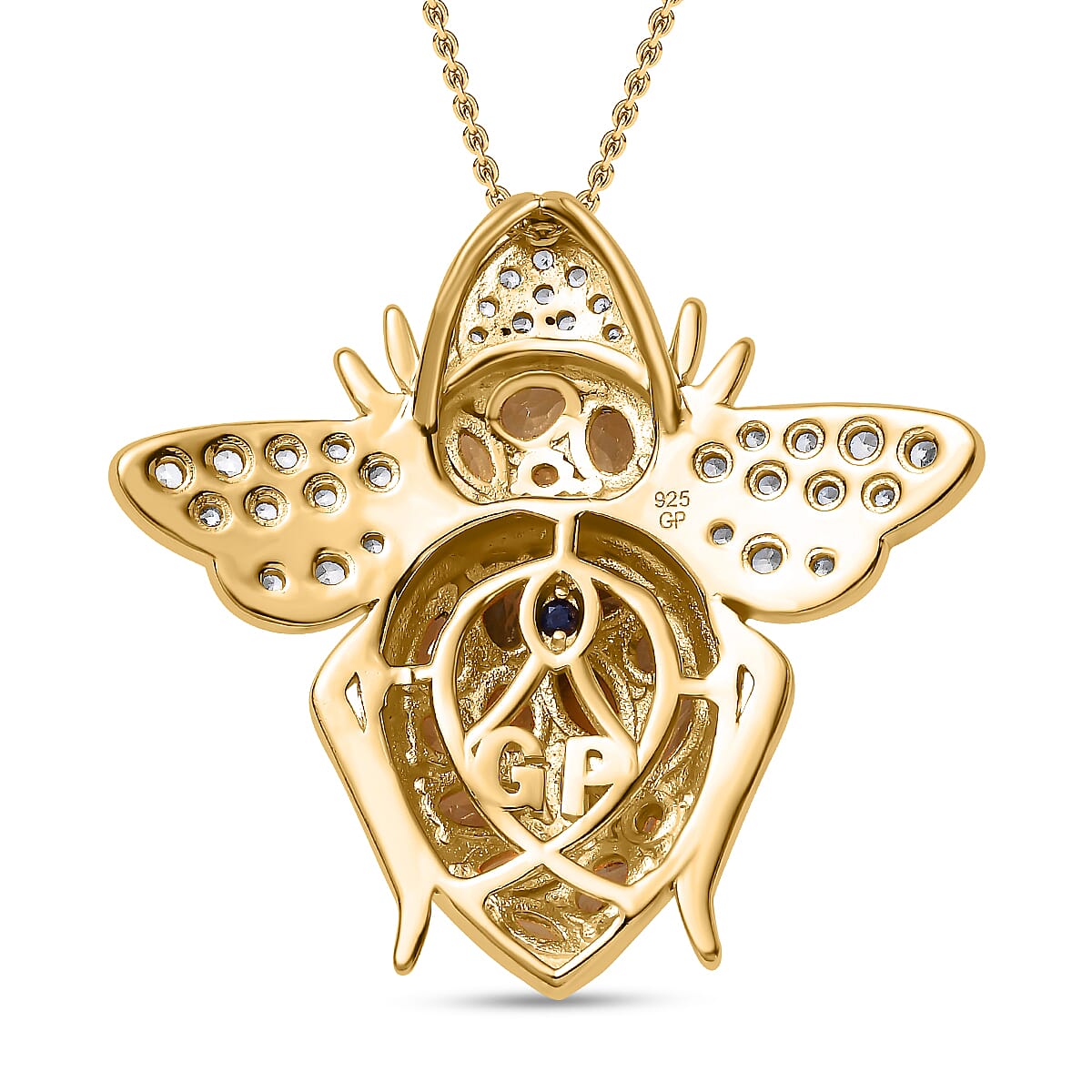 GP- Italian Garden Collection - Citrine and Natural Zircon Bee Pendant with Chain (Size 20) in 18K YG Vermeil Plated Sterling Silver 3.12 Ct, Silver Wt. 8.28 Gms.