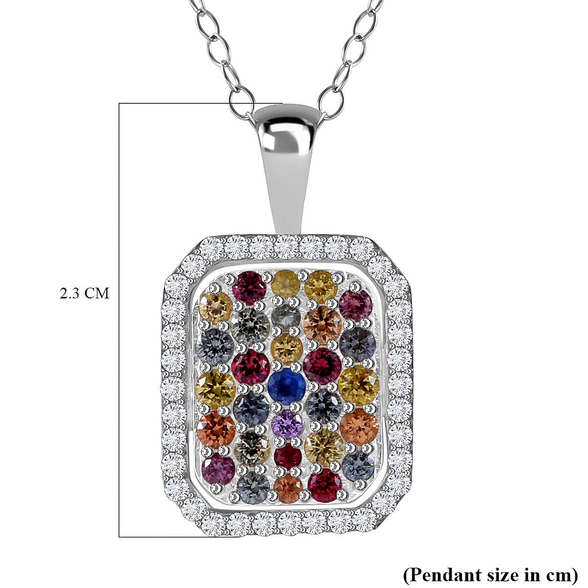 Multi Sapphire and Natural Zircon Halo Pendant with Chain (Size 20) in Platinum Overlay Sterling Silver 2.52 Ct