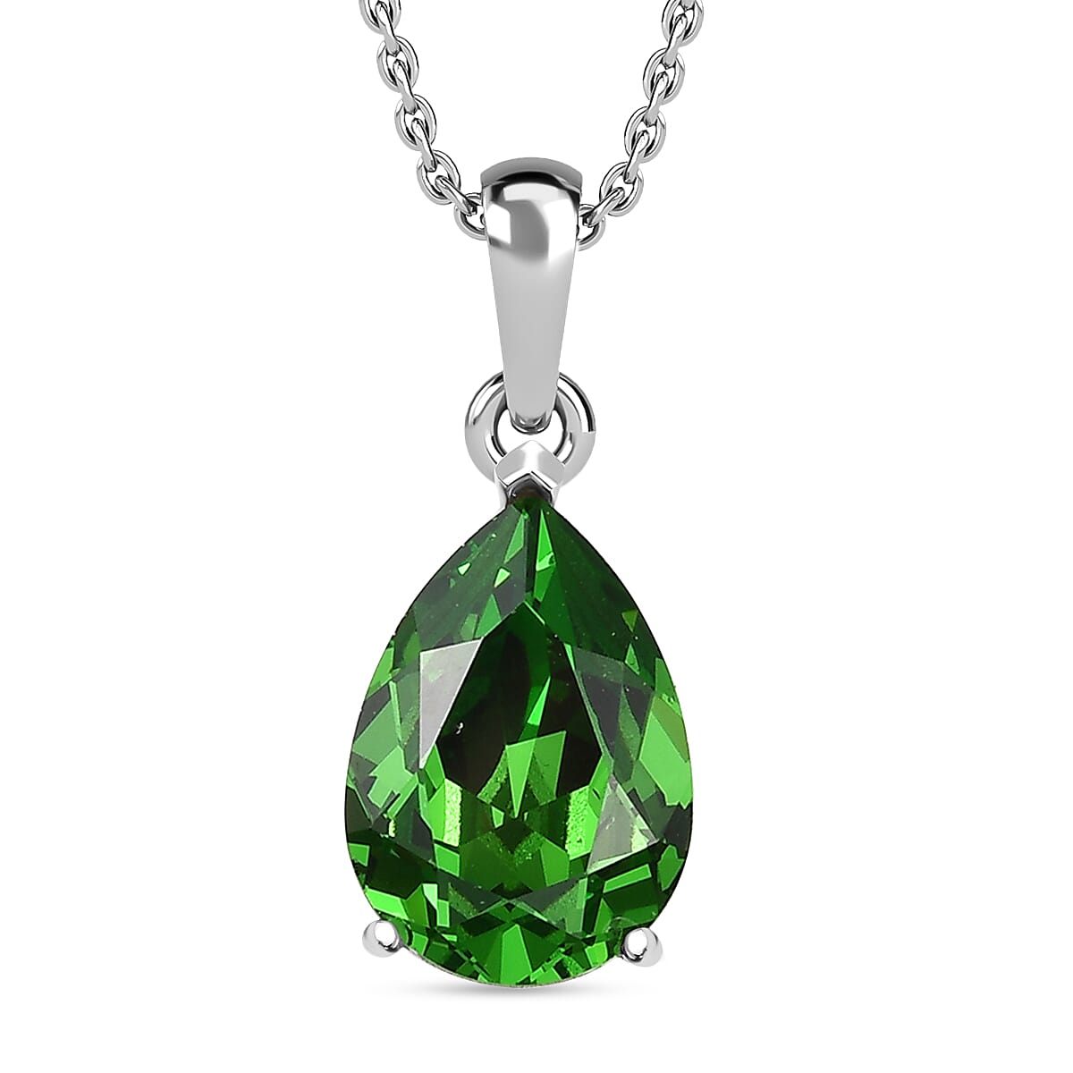 Fern Green Austrian Crystal Platinum Overlay Sterling Silver Solitaire Pendant & Free Chain with Magnetic Clasp