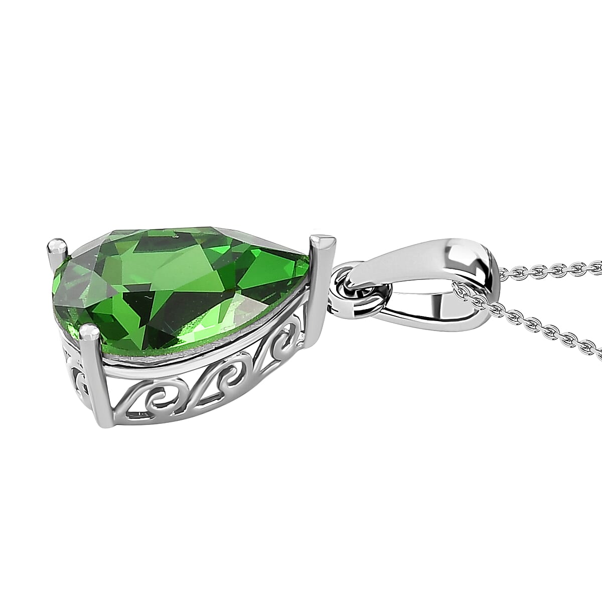 Fern Green Austrian Crystal Platinum Overlay Sterling Silver Solitaire Pendant & Free Chain with Magnetic Clasp