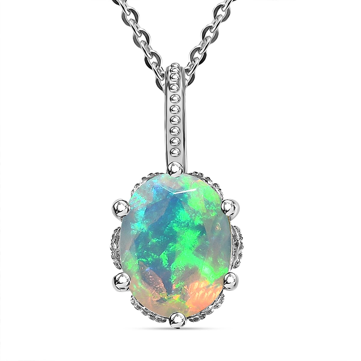 Ethiopian Welo Opal Pendant with Chain (Size 20) in Platinum Overlay Sterling Silver 1.12 Ct.