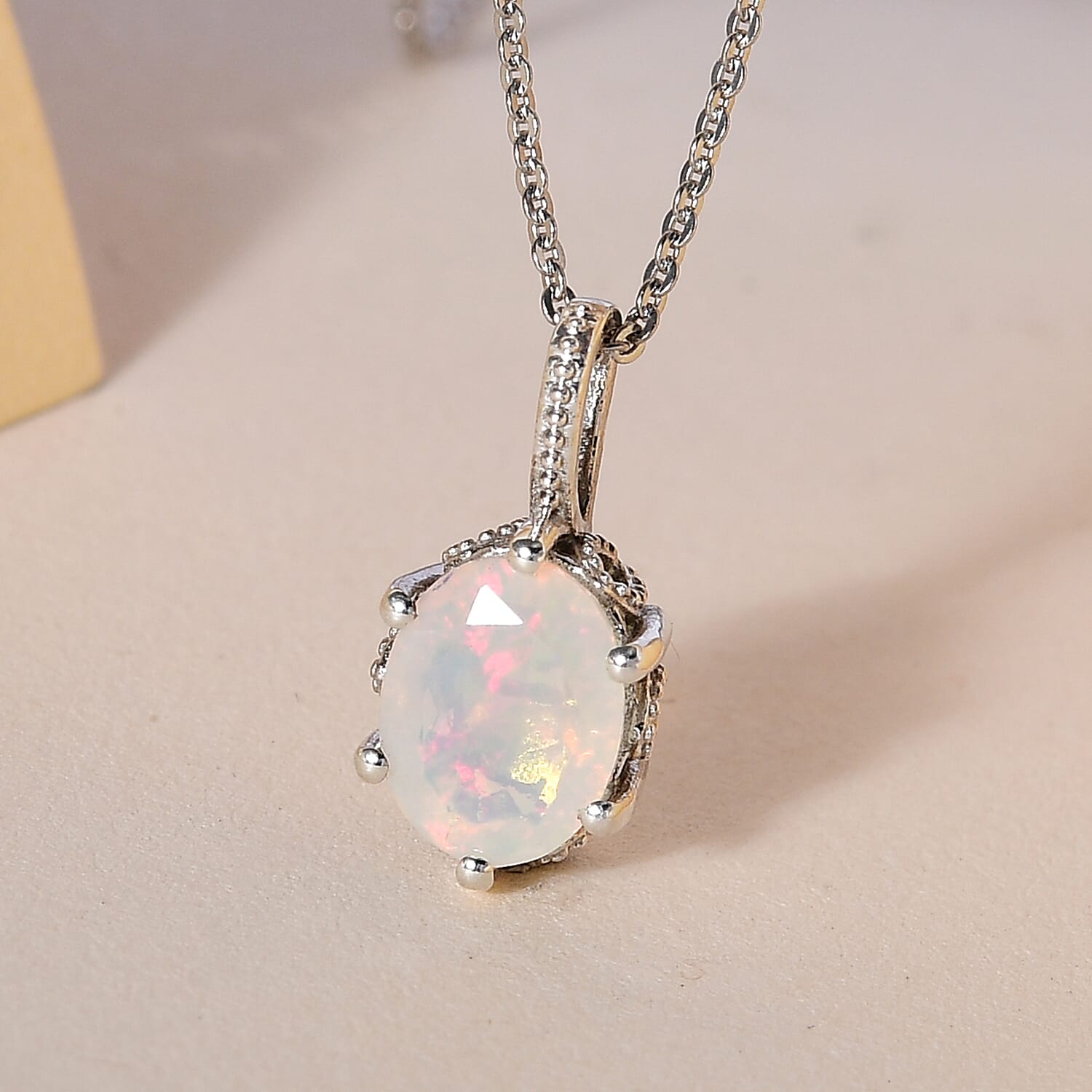 Ethiopian Welo Opal Pendant with Chain (Size 20) in Platinum Overlay Sterling Silver 1.12 Ct.