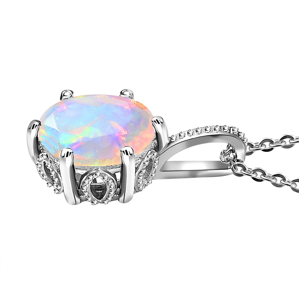Ethiopian Welo Opal Pendant with Chain (Size 20) in Platinum Overlay Sterling Silver 1.12 Ct.