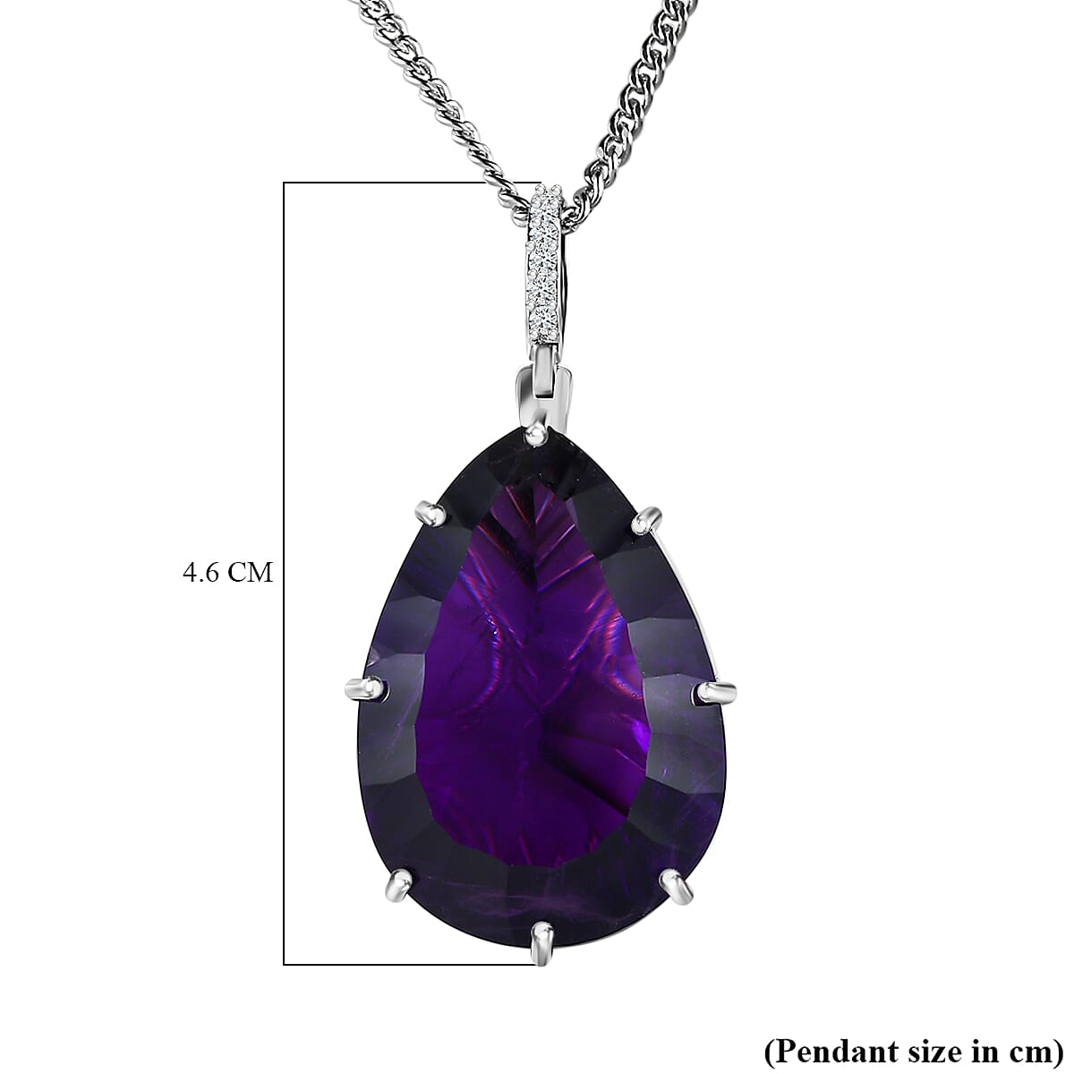 TJC Launch Concave Cut Amethyst & Moissanite Pendant with Chain (Size 20) in Platinum Overlay Sterling Silver 48.84 Ct
