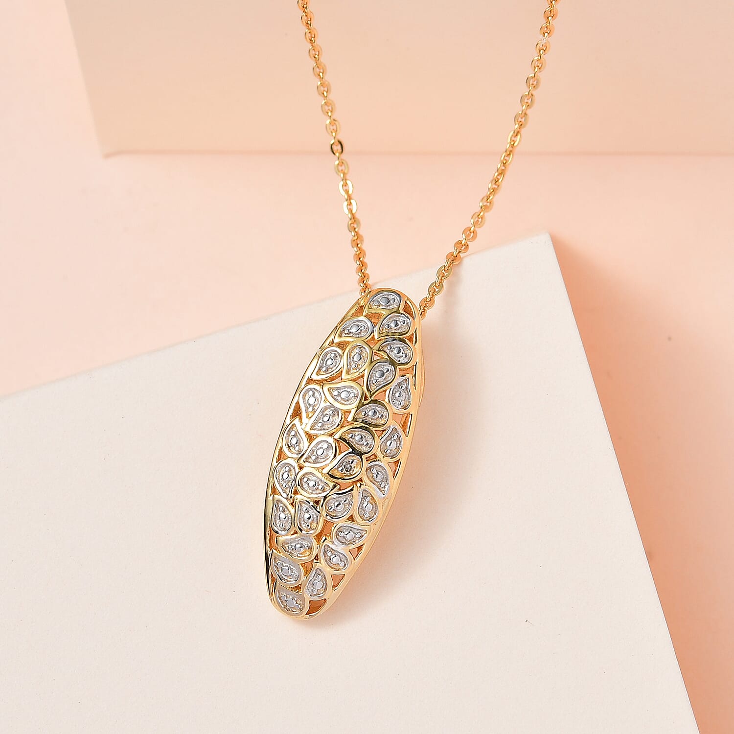 Diamond Pendant with Chain (Size 20) in 18K Vermeil Yellow Gold Plated Sterling Silver 0.010 Ct.