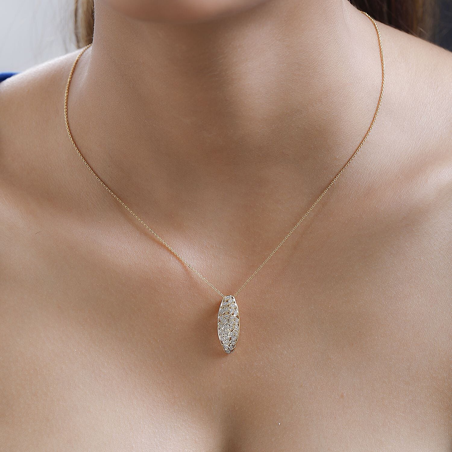 Diamond Pendant with Chain (Size 20) in 18K Vermeil Yellow Gold Plated Sterling Silver 0.010 Ct.