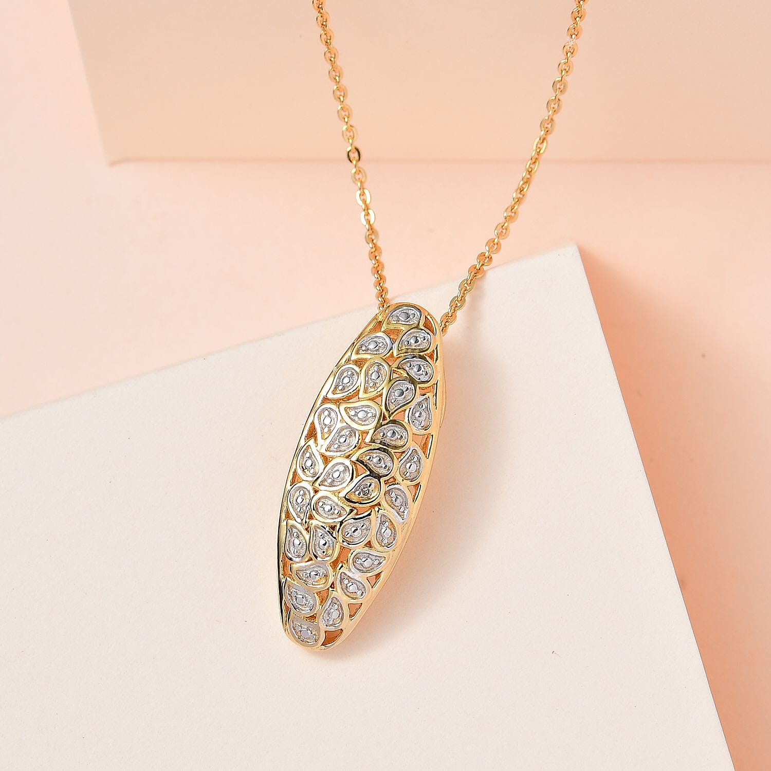 Diamond Pendant with Chain (Size 20) in 18K Vermeil Yellow Gold Plated Sterling Silver 0.010 Ct.