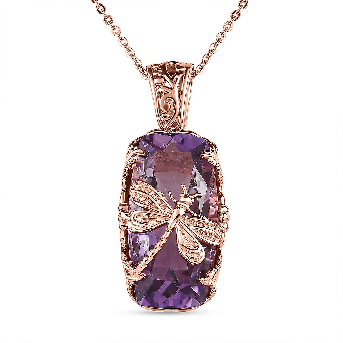 Pink Amethyst Pendant with Chain (Size 20) in 18K Vermeil Rose Gold Plated Sterling Silver 12.67 Ct.