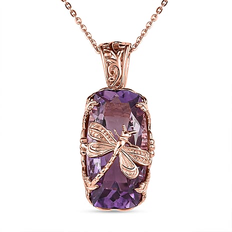 Pink Amethyst Pendant with Chain (Size 20) in 18K Rose Gold Vermeil Plated Sterling Silver 12.88 Ct.