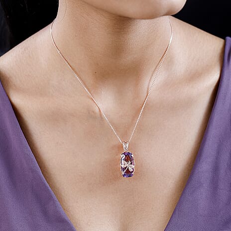 Pink Amethyst Pendant with Chain (Size 20) in 18K Rose Gold Vermeil Plated Sterling Silver 12.88 Ct.