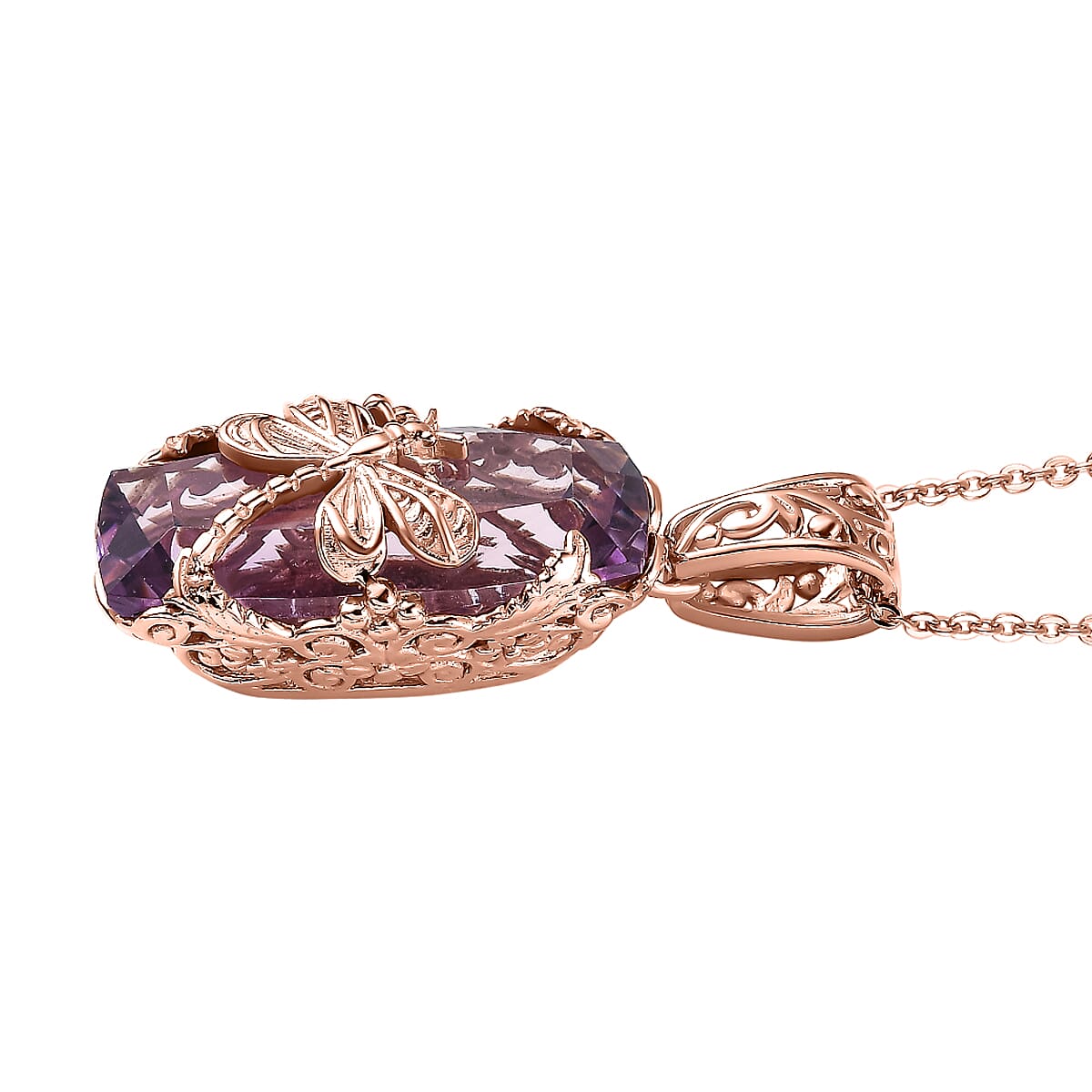 Pink Amethyst Pendant with Chain (Size 20) in 18K Vermeil Rose Gold Plated Sterling Silver 12.67 Ct.