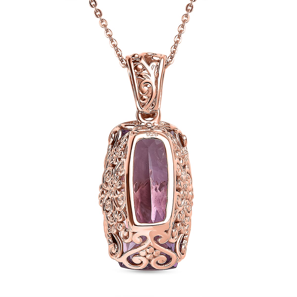 Pink Amethyst Pendant with Chain (Size 20) in 18K Vermeil Rose Gold Plated Sterling Silver 12.67 Ct.