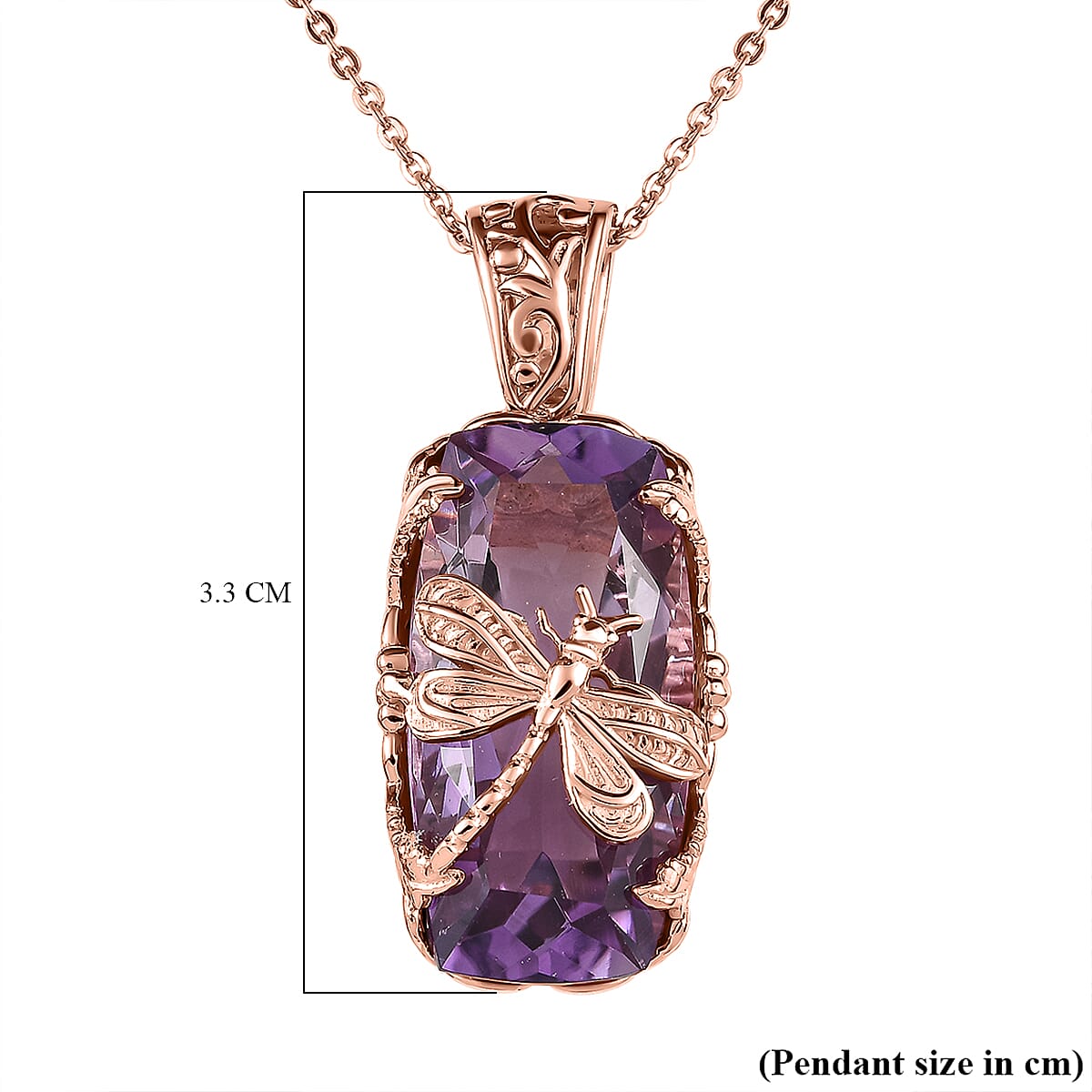 Pink Amethyst Pendant with Chain (Size 20) in 18K Vermeil Rose Gold Plated Sterling Silver 12.67 Ct.