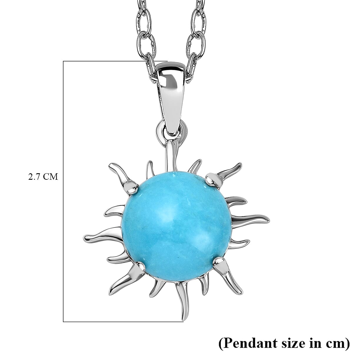 Arizona Sleeping Beauty Turquoise Sunburst Pendant with Chain (Size 20) in Platinum Overlay Sterling Silver 4.22 Ct.