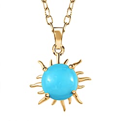 Arizona Sleeping Beauty Turquoise Sunburst Pendant with Chain (Size 20) in Platinum Overlay Sterling Silver 4.22 Ct.