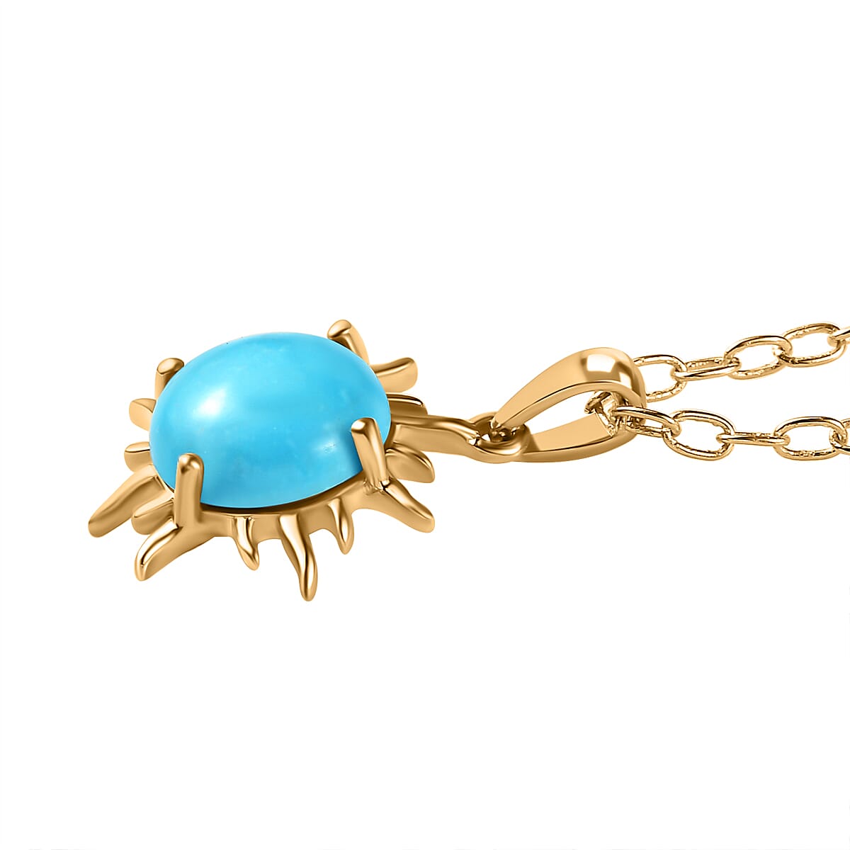 Arizona Sleeping Beauty Turquoise Sunburst Pendant with Chain (Size 20) in 18K Yellow Gold Vermeil Plated Sterling Silver 4.22 Ct.