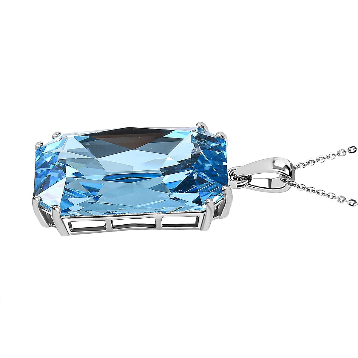 Aquamarine Austrian Crystal Pendant with Chain (Size 20) in Platinum Overlay Sterling Silver