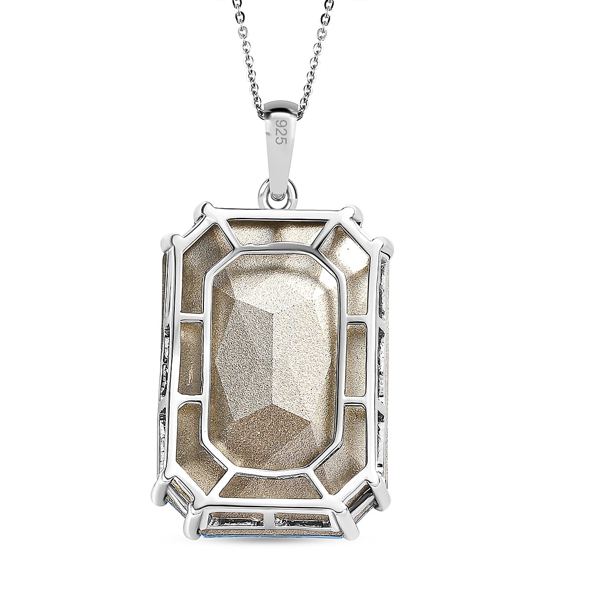 Aquamarine Austrian Crystal Pendant with Chain (Size 20) in Platinum Overlay Sterling Silver