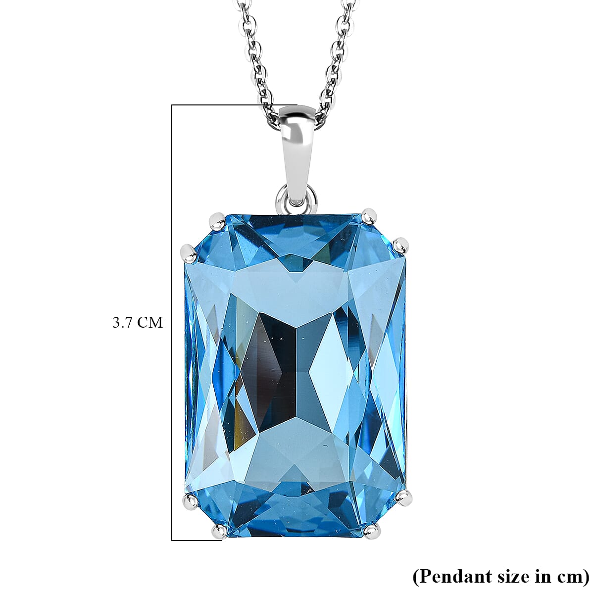 Aquamarine Austrian Crystal Pendant with Chain (Size 20) in Platinum Overlay Sterling Silver