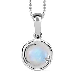 Moon Glow Stone Pendant with Chain (Size 20) in Platinum Overlay Sterling Silver 4.44 Ct.
