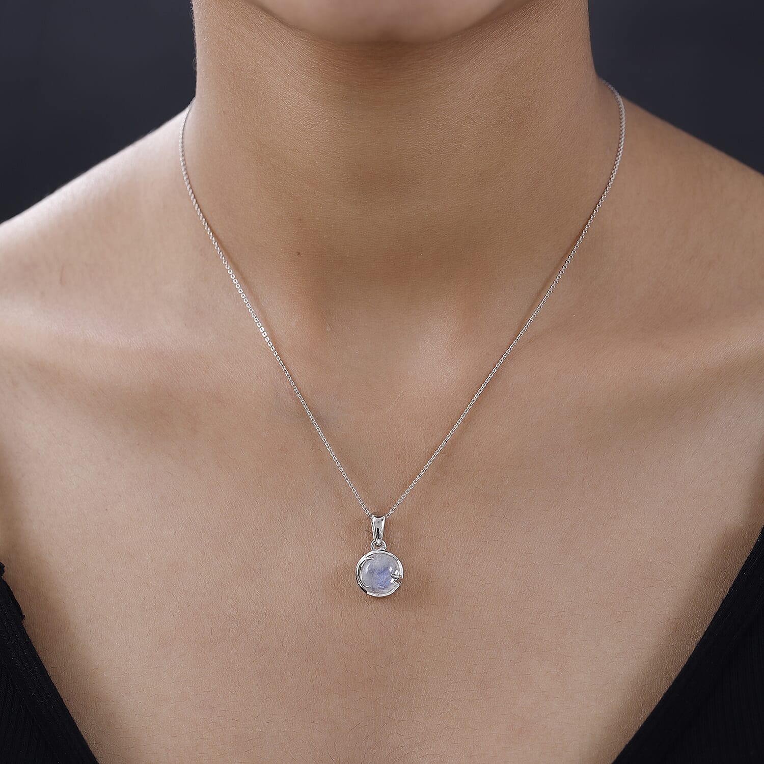 Moon Glow Stone Pendant with Chain (Size 20) in Platinum Overlay Sterling Silver 4.44 Ct.