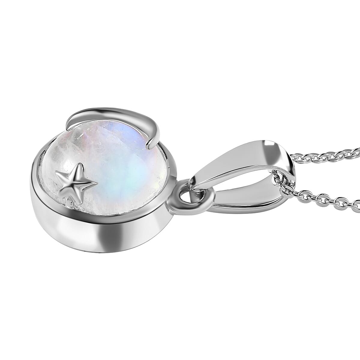 Moon Glow Stone Pendant with Chain (Size 20) in Platinum Overlay Sterling Silver 4.44 Ct.