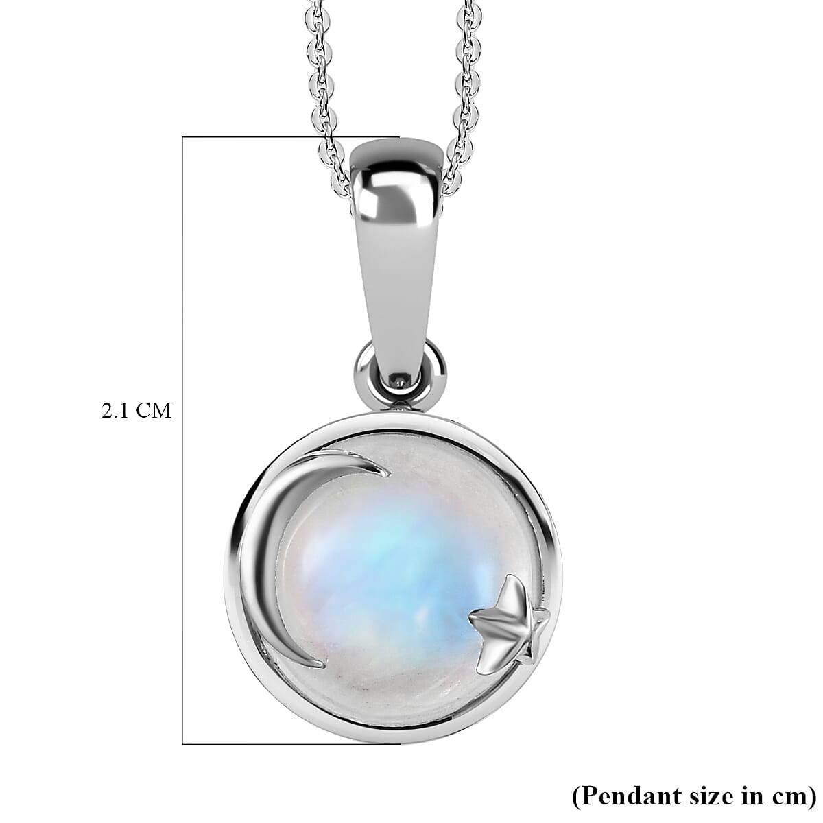 Moon Glow Stone Pendant with Chain (Size 20) in Platinum Overlay Sterling Silver 4.44 Ct.