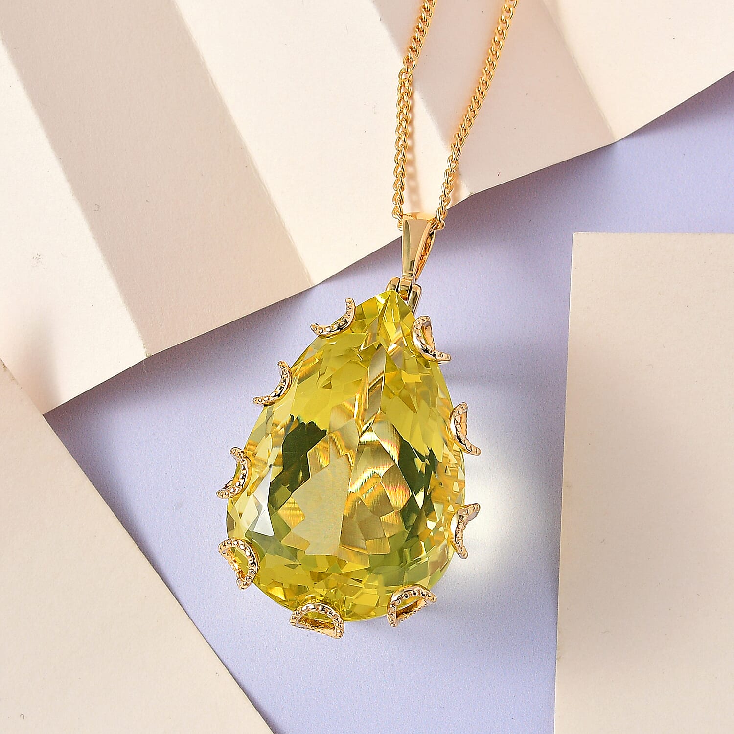 Collectors Edition- Ouro Verde Quartz Pendant with Chain ( 20 Inch)  in Yellow Gold Vermeil Plated Sterling Silver 100 Ct