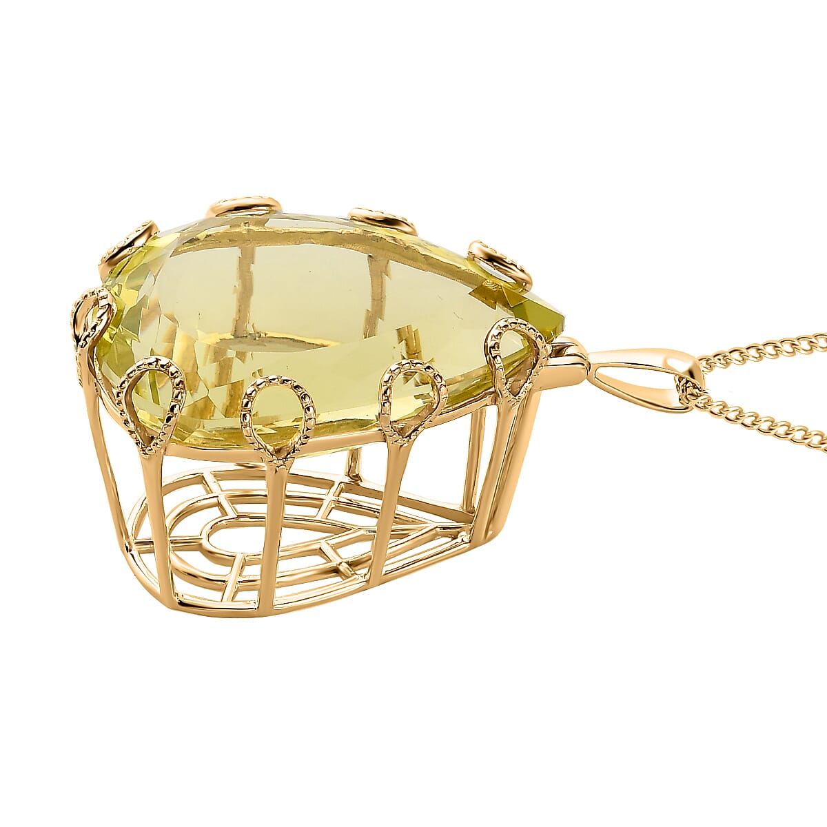 Collectors Edition- Ouro Verde Quartz Pendant with Chain ( 20 Inch)  in Yellow Gold Vermeil Plated Sterling Silver 100 Ct