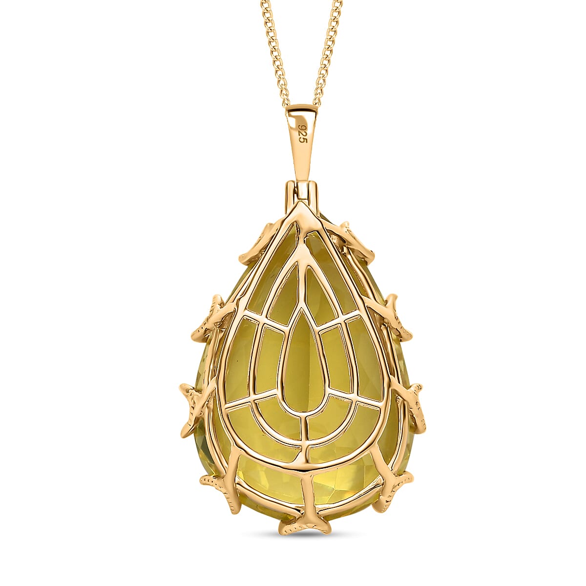 Collectors Edition- Ouro Verde Quartz Pendant with Chain ( 20 Inch)  in Yellow Gold Vermeil Plated Sterling Silver 100 Ct