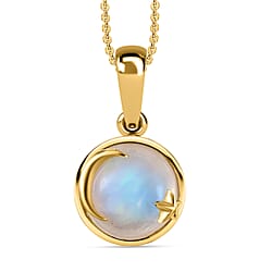 Moon Glow Stone Pendant with Chain (Size 20) in Platinum Overlay Sterling Silver 4.44 Ct.