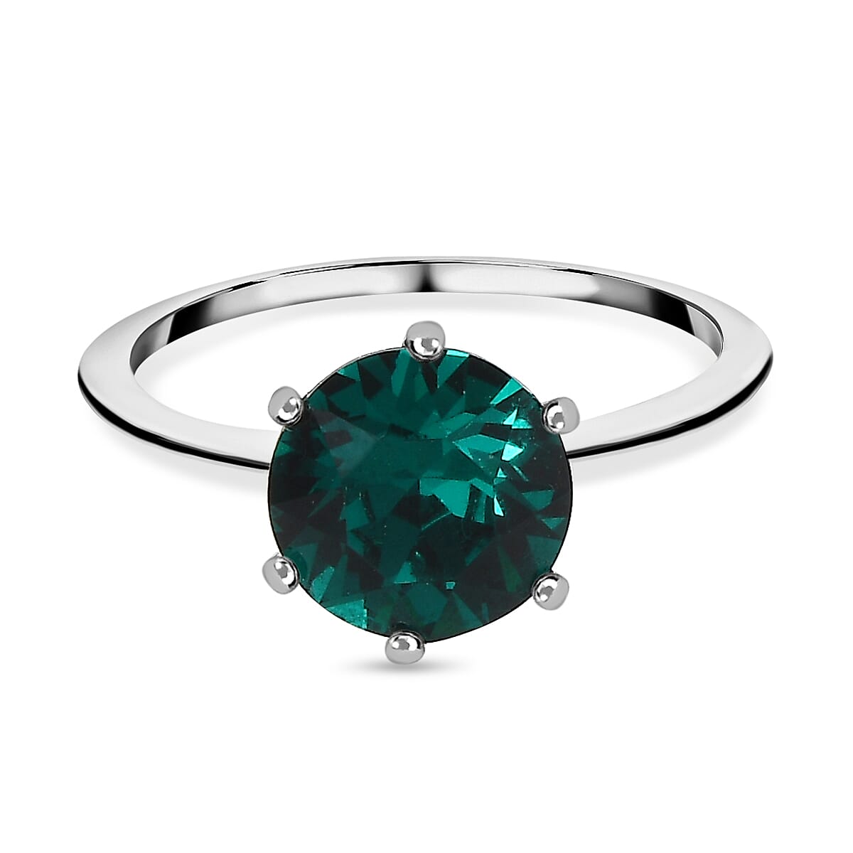 2 Piece Set - Emerald Austrian Crystal Sterling Silver Ring and Pendant with Stainless Steel Chain (Size 20) 4.98 Ct.