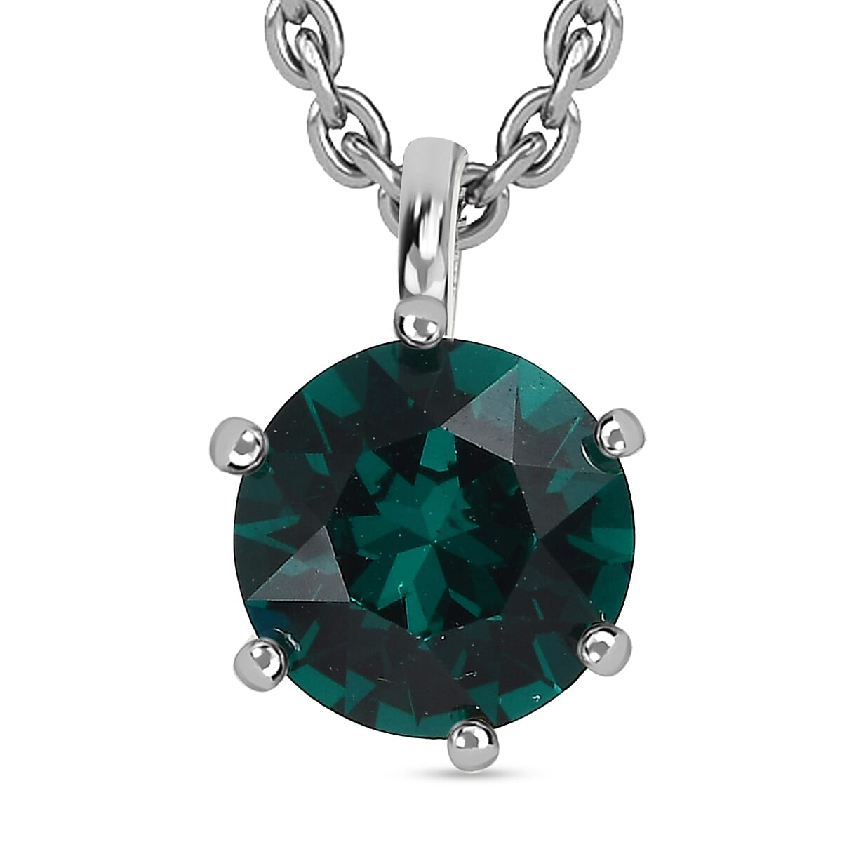 2 Piece Set - Emerald Austrian Crystal Sterling Silver Ring and Pendant with Stainless Steel Chain (Size 20) 4.98 Ct.