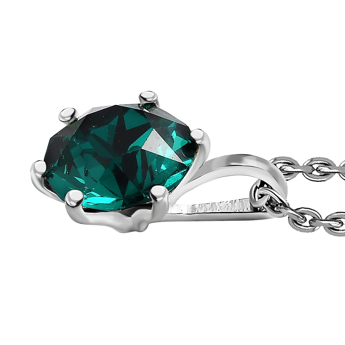2 Piece Set - Emerald Austrian Crystal Sterling Silver Ring and Pendant with Stainless Steel Chain (Size 20) 4.98 Ct.