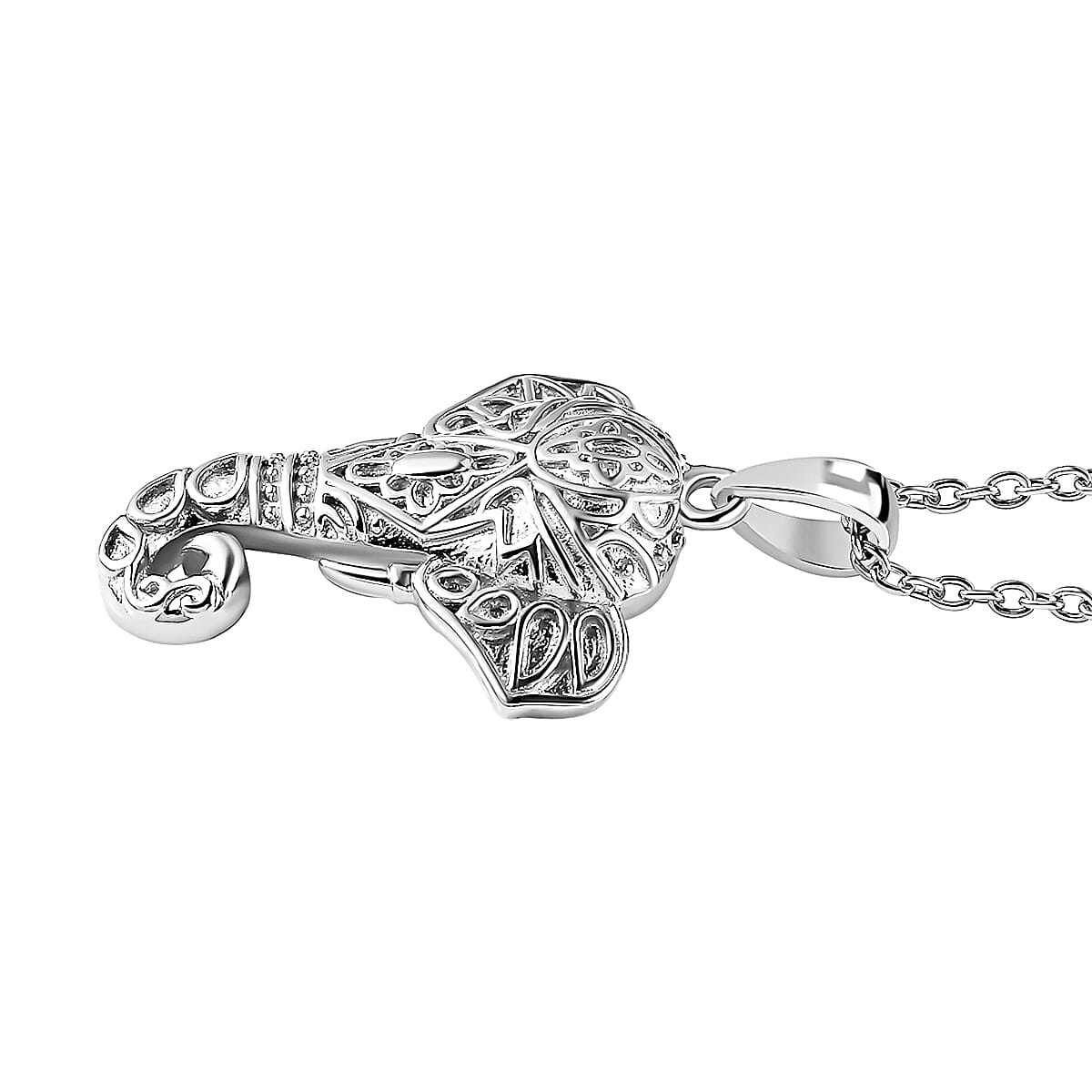 Elephant Face Pendant with Chain (Size 20) in Platinum Overlay Sterling Silver, Silver Wt. 6.28 Gms