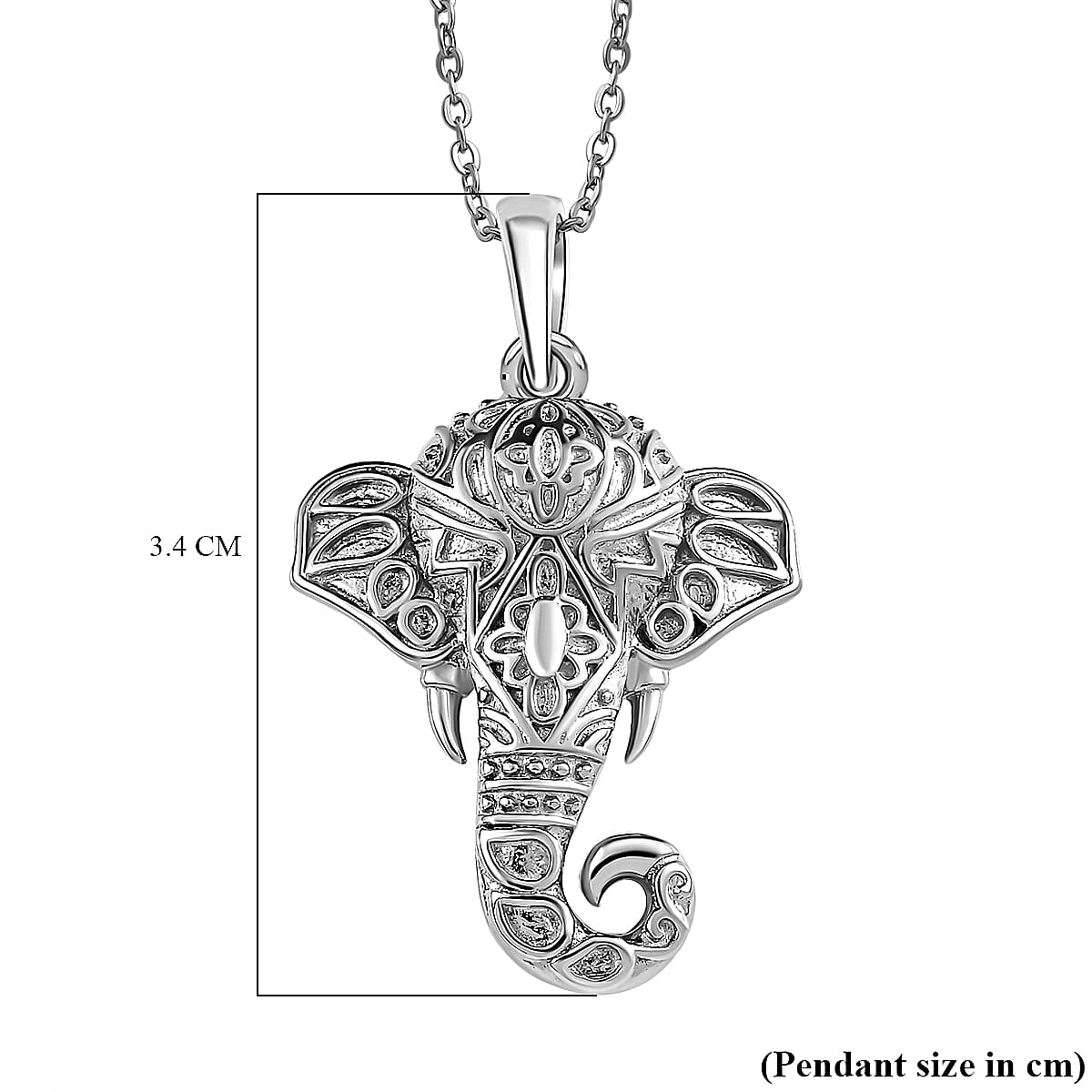 Elephant Face Pendant with Chain (Size 20) in Platinum Overlay Sterling Silver, Silver Wt. 6.28 Gms