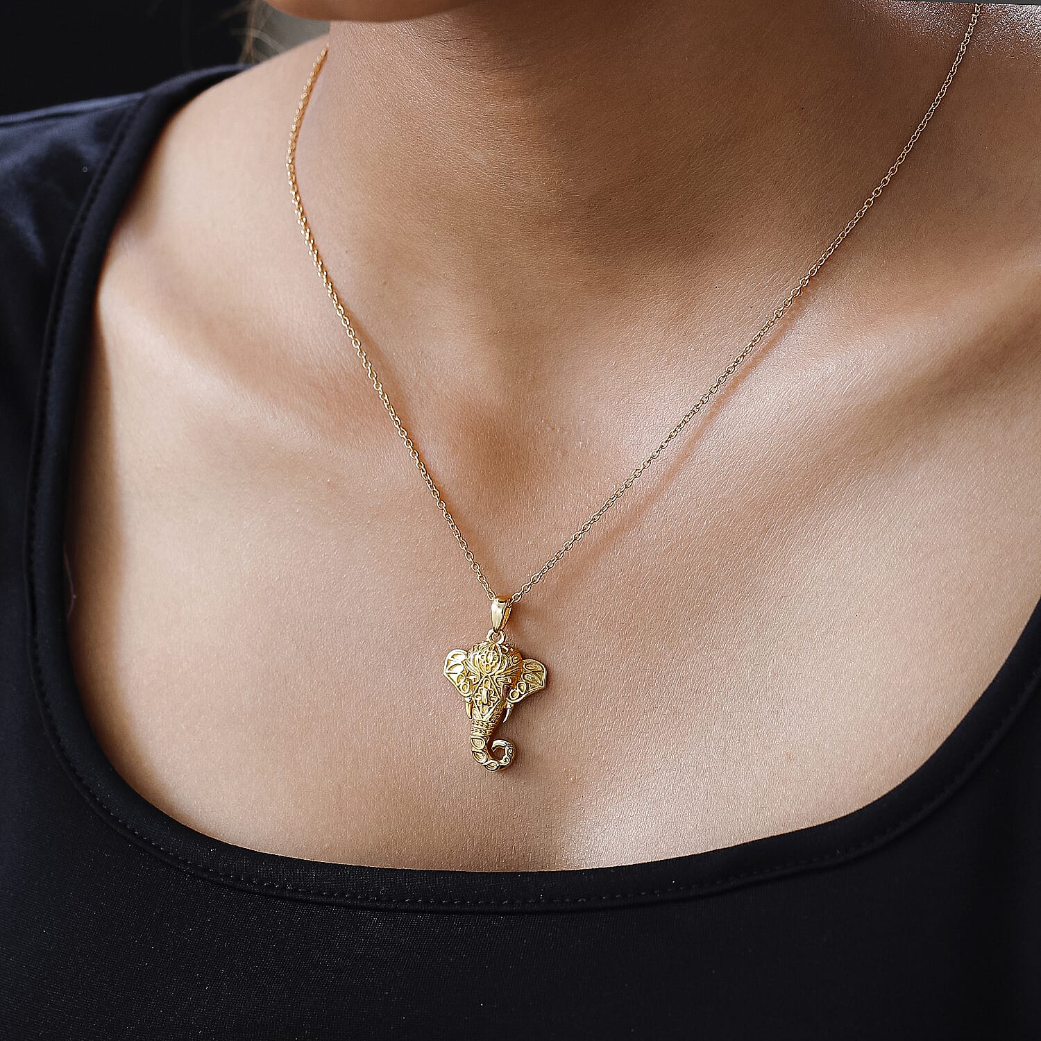 Elephant Pendant with Chain (Size 20) in 18K Gold Vermeil Plated Sterling Silver, Silver Wt. 6.22 Gms