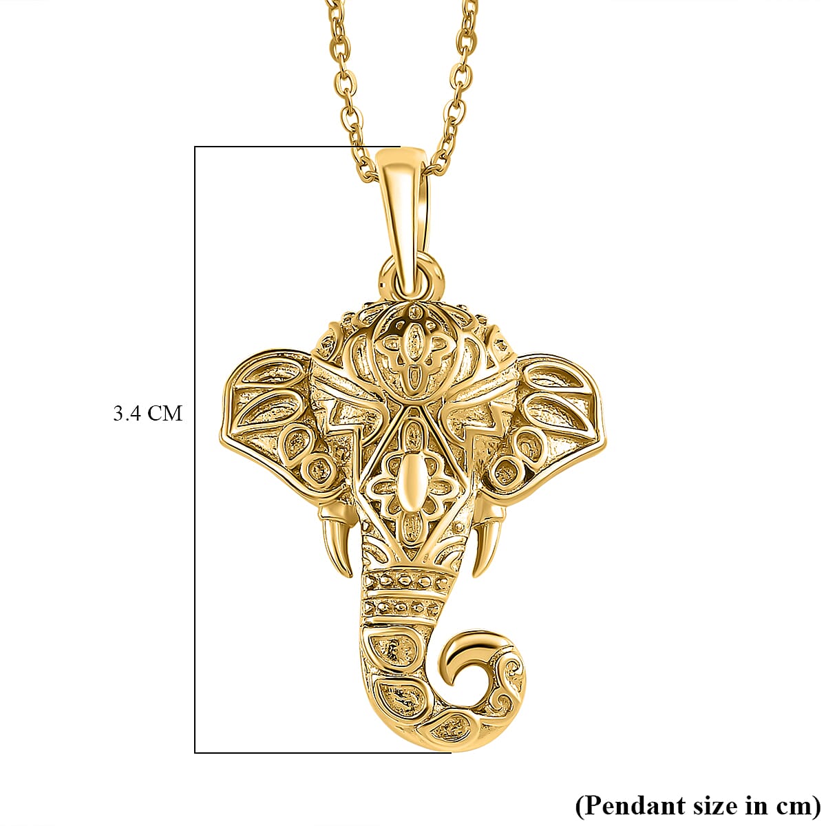 Elephant Pendant with Chain (Size 20) in 18K Gold Vermeil Plated Sterling Silver, Silver Wt. 6.22 Gms