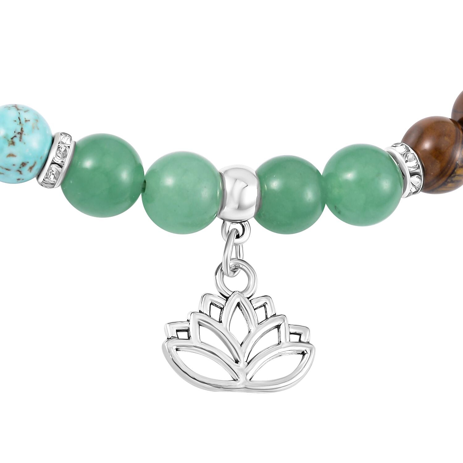 Set of 2 - Multi Gemstones 7 Chakras Lotus Motif Necklace (Size - 18-2 Ext) & Stretchable Bracelet (Size - 7.5) in Silver Tone 297.50 Ct.
