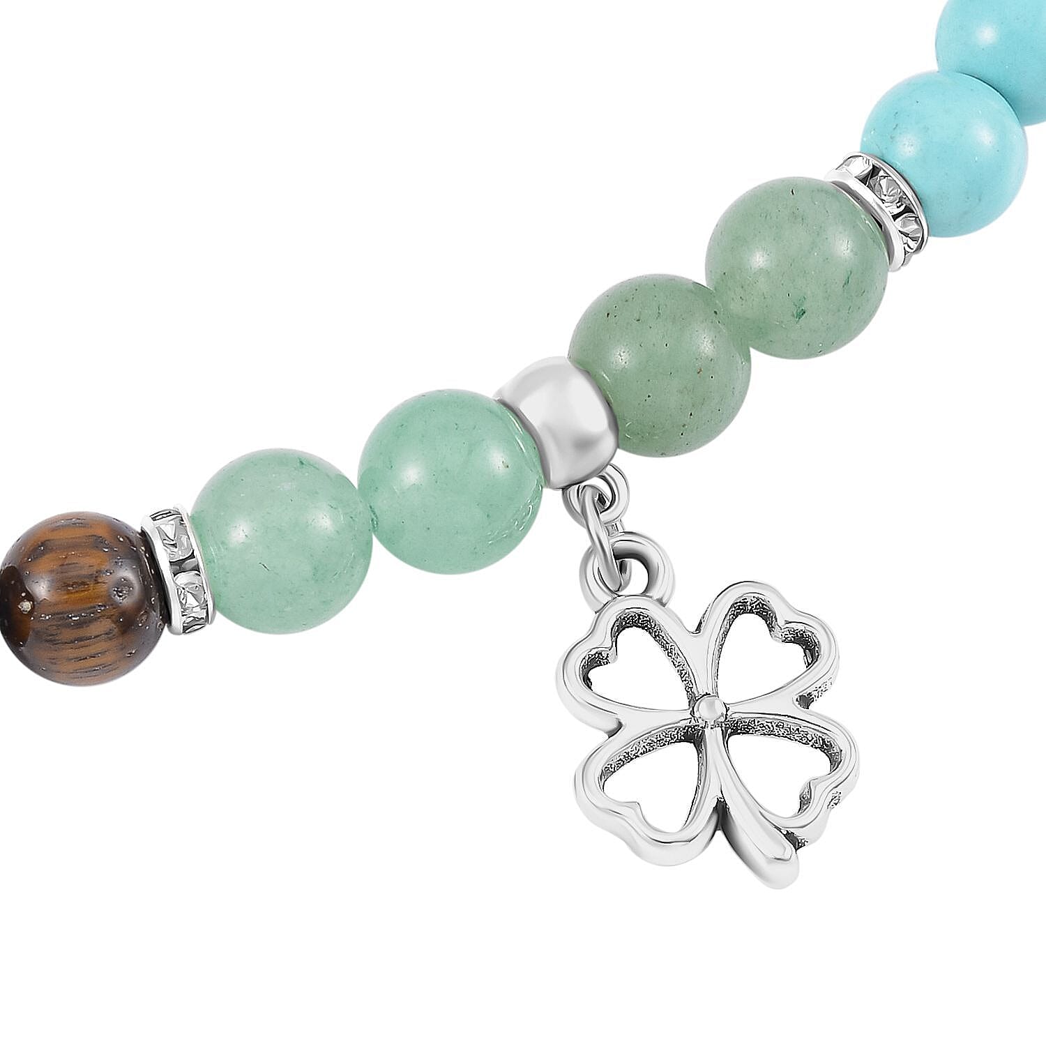 Set of 2 - Multi Gemstones 7 Chakras Flower Charm Necklace (Size - 18-2 Ext) & Stretchable Bracelet (Size - 7.5) in Silver Tone 297.50 Ct.
