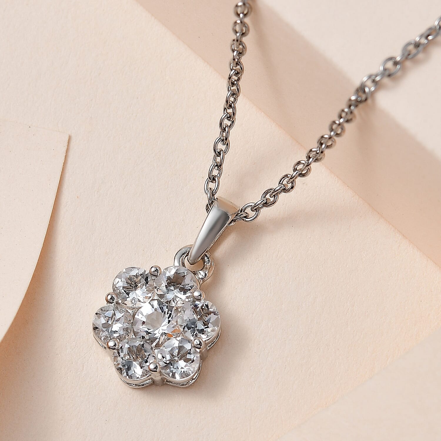 Petalite Platinum Overlay Sterling Silver Cluster Pendant (Size 20) 1.04 Ct