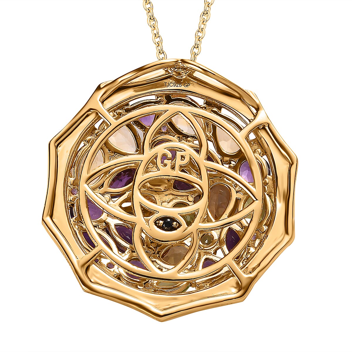 GP- Bamboo Collection - Citrine and Multi Gemstone Pendant with Chain (Size 20) in 18K Yellow Gold Vermeil Plated Sterling Silver 6.84 Ct