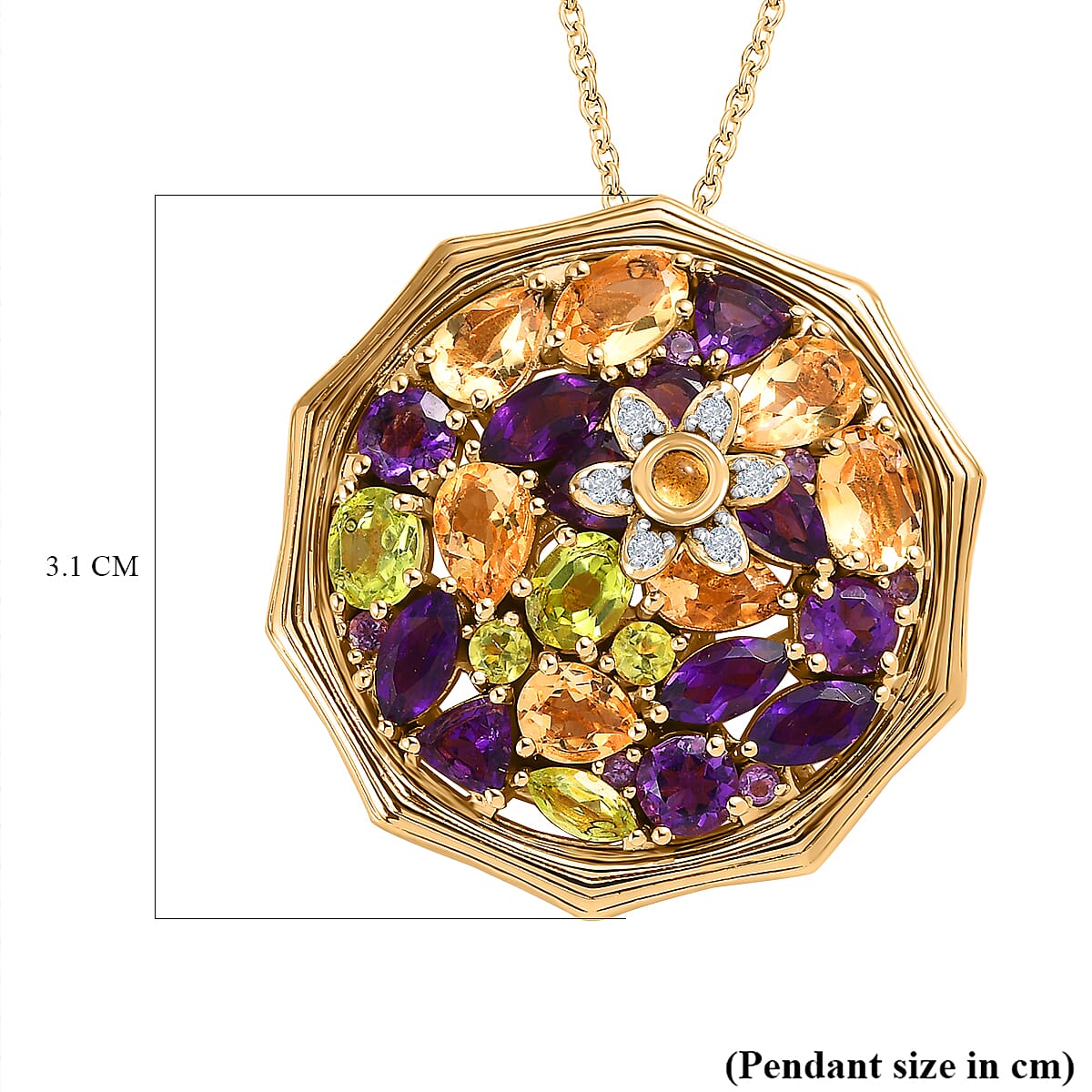 GP- Bamboo Collection - Citrine and Multi Gemstone Pendant with Chain (Size 20) in 18K Yellow Gold Vermeil Plated Sterling Silver 6.84 Ct
