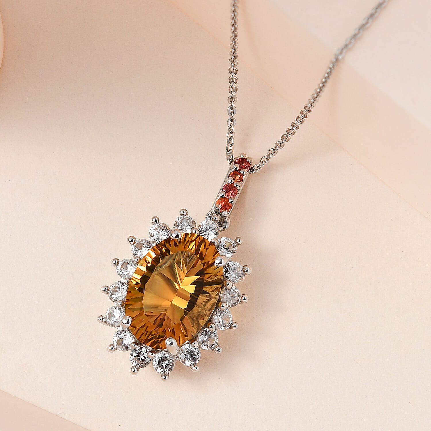 Citrine, Natural Zircon & Orange Sapphire Pendant with Chain (Size 20) in Platinum Overlay Sterling Silver 6.44 Ct.