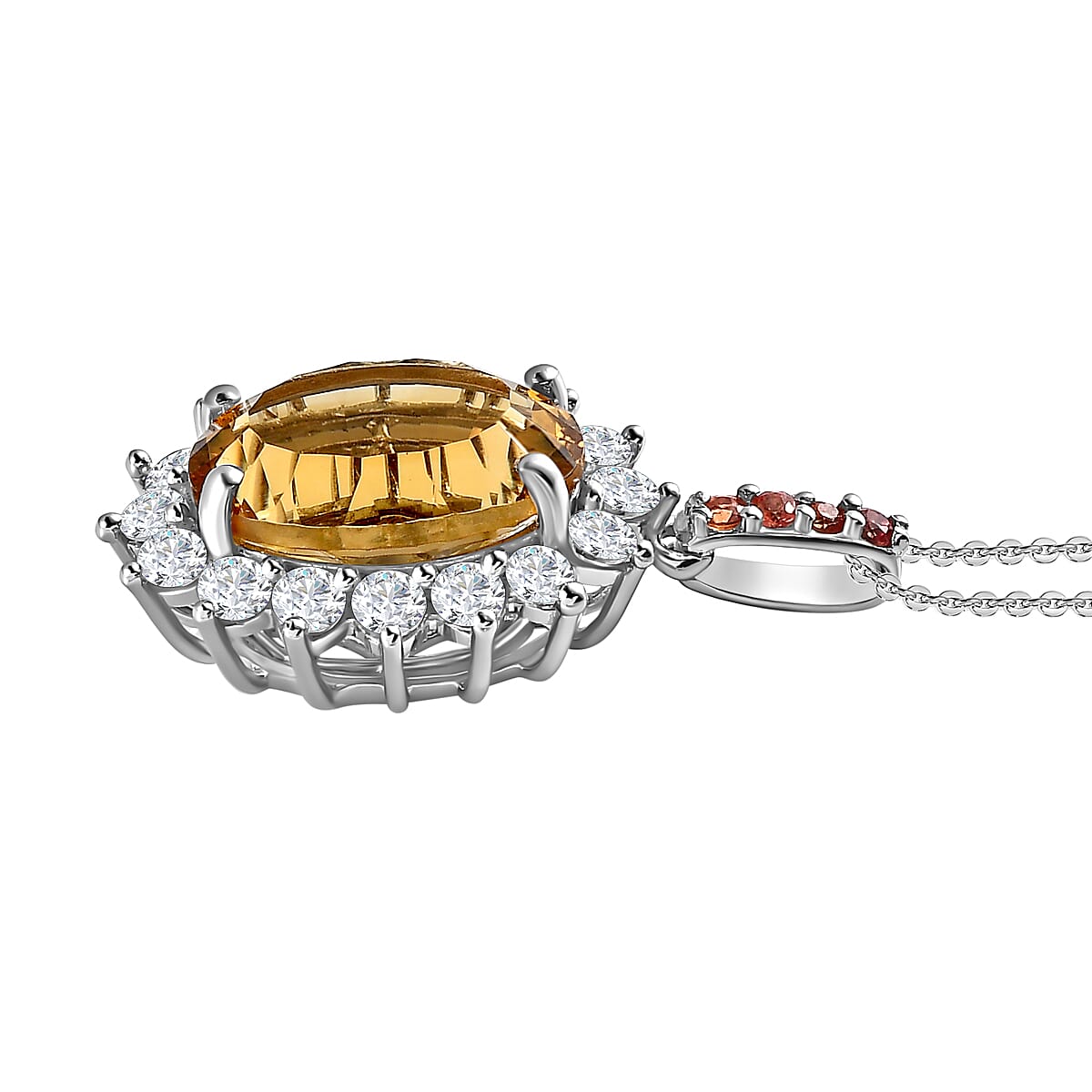Citrine, Natural Zircon & Orange Sapphire Pendant with Chain (Size 20) in Platinum Overlay Sterling Silver 6.44 Ct.