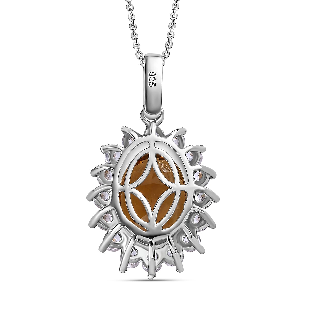 Citrine, Natural Zircon & Orange Sapphire Pendant with Chain (Size 20) in Platinum Overlay Sterling Silver 6.44 Ct.